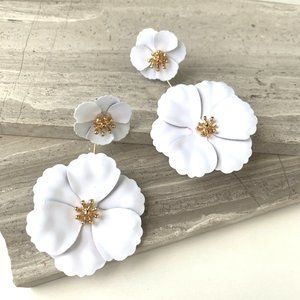 NEW~ Anthropologie Captiva Floral Front — White Flower jacket Earrings